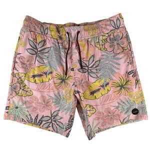 RVCA Mens Pink Tropical Floral Hibiscus Swim Trunks Board Shorts Size Small